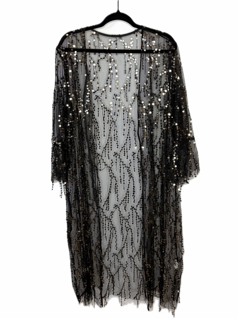 Black Sequin Sheer Kimono Robe - Elegant Evening Cover-Up